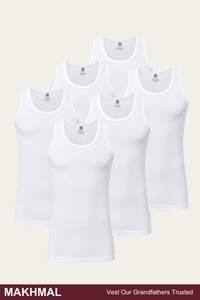 Men Sleeveless Makhmal Vest (Pack of 6) - White