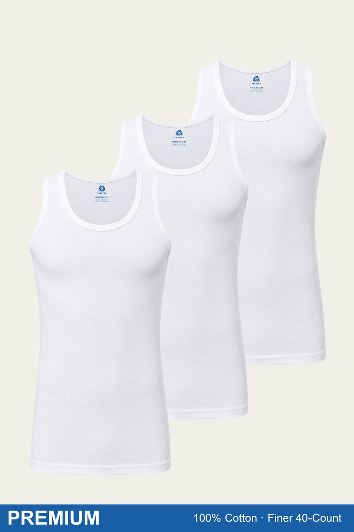Men Sleeveless Premium Vest (Pack of 3) - White