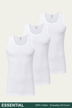 Men Sleeveless Essential Vest (Pack of 3) - White
