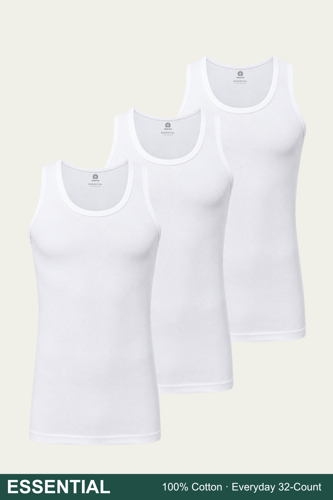 Men Sleeveless Essential Vest (Pack of 3) - White