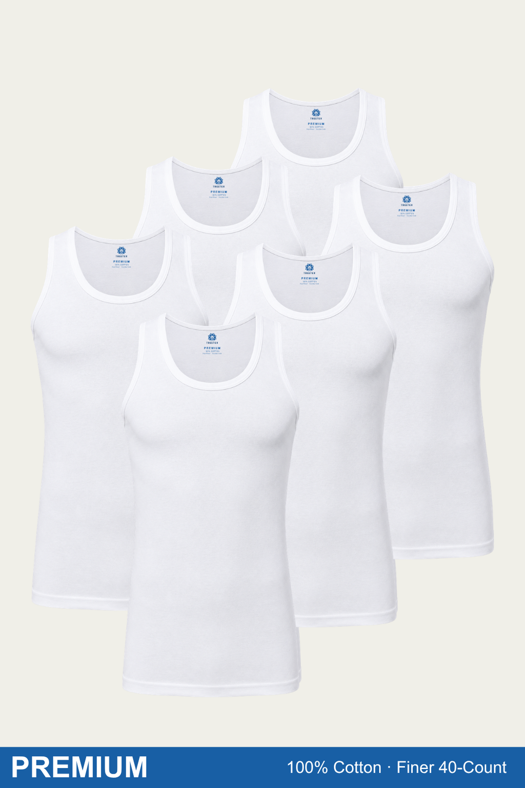 Men Sleeveless Premium Vest (Pack of 6) - White