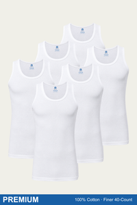 Men Sleeveless Premium Vest (Pack of 6) - White