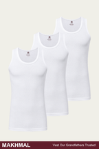 Men Sleeveless Makhmal Vest (Pack of 3) - White