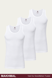 Men Sleeveless Makhmal Vest (Pack of 3) - White