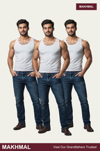 Men Sleeveless Makhmal Vest (Pack of 3) - White