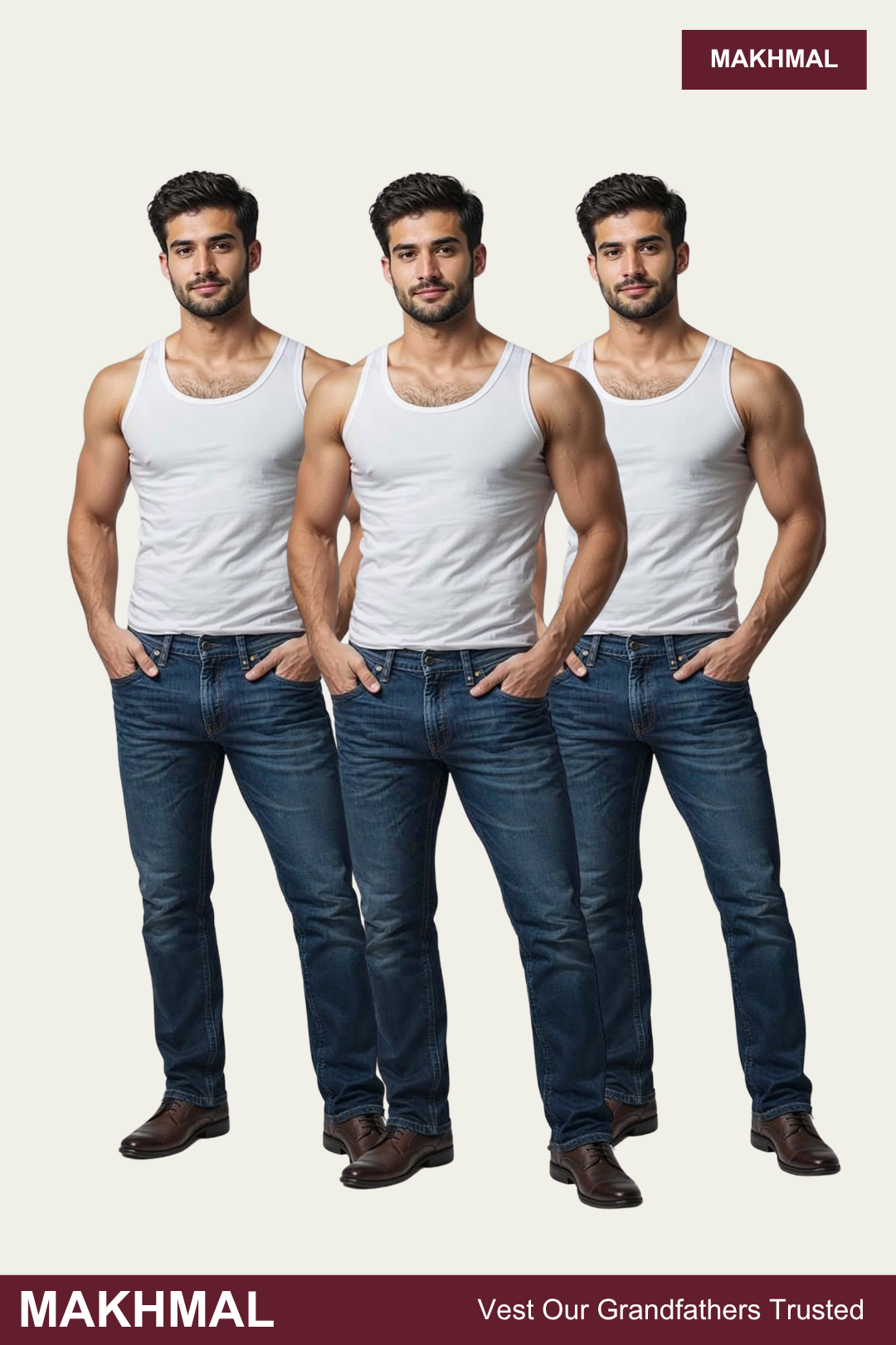 Men Sleeveless Makhmal Vest (Pack of 3) - White