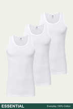 Men Sleeveless Essential Vest (Pack of 3) - White