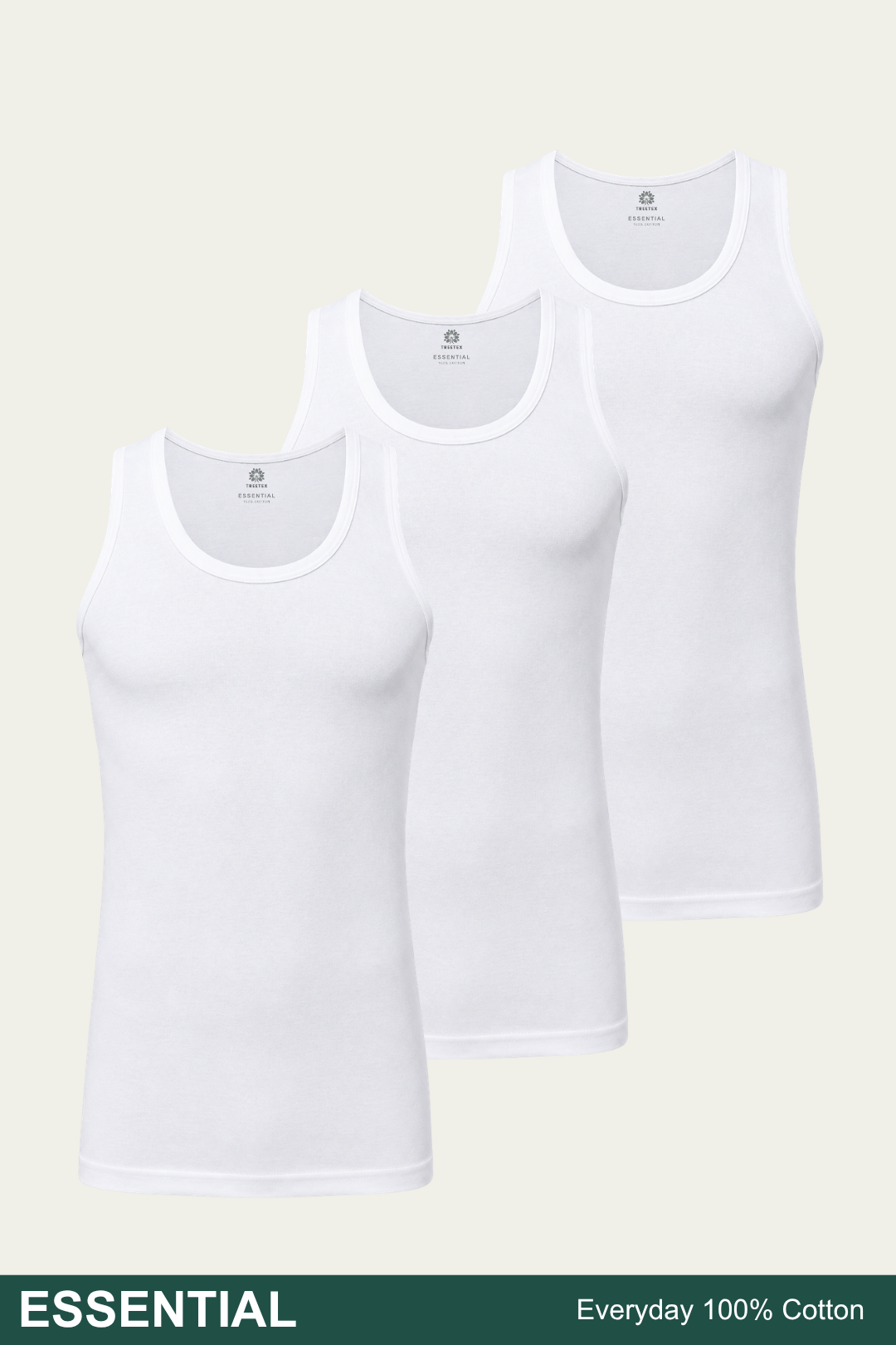 Men Sleeveless Essential Vest (Pack of 3) - White