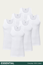 Men Sleeveless Essential Vest (Pack of 6) - White