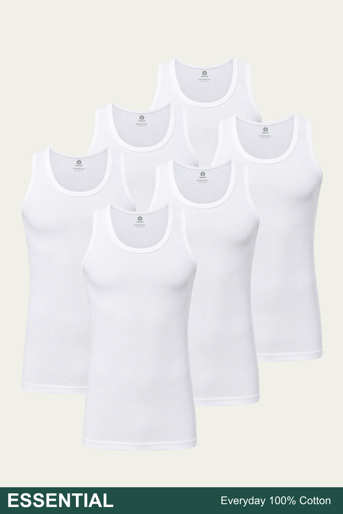Men Sleeveless Essential Vest (Pack of 6) - White